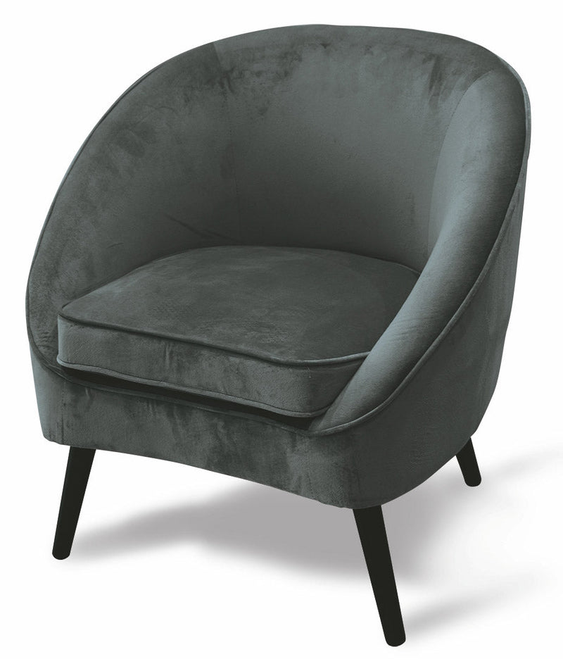 Poltrona Imbottita in Velluto con Gambe in Legno Soriani Grigio Scuro