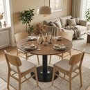 Tavolo da Pranzo Rotondo per 6 Persone Ø110x78 cm con Base in Acciaio in MDF Marrone Effetto Legno      