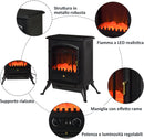 Camino Elettrico da Terra 42x28x55 cm 950/1850W Effetto Fiamma Nero 
