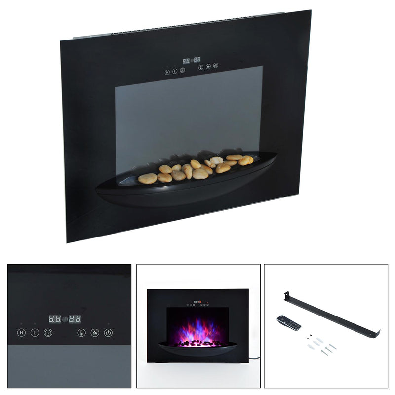 Camino Elettrico da Incasso 66x52 cm 1800W con Timer Effetto Fiamma Nero 