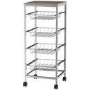 Carrello da Cucina con Cesti Estraibili in Acciaio e Ruote 36.5x36.5x89 cm 