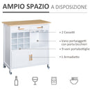 Mobiletto da Cucina con Ruote Portabottiglie e Porta bicchieri in Bambù 76x40x88 cm