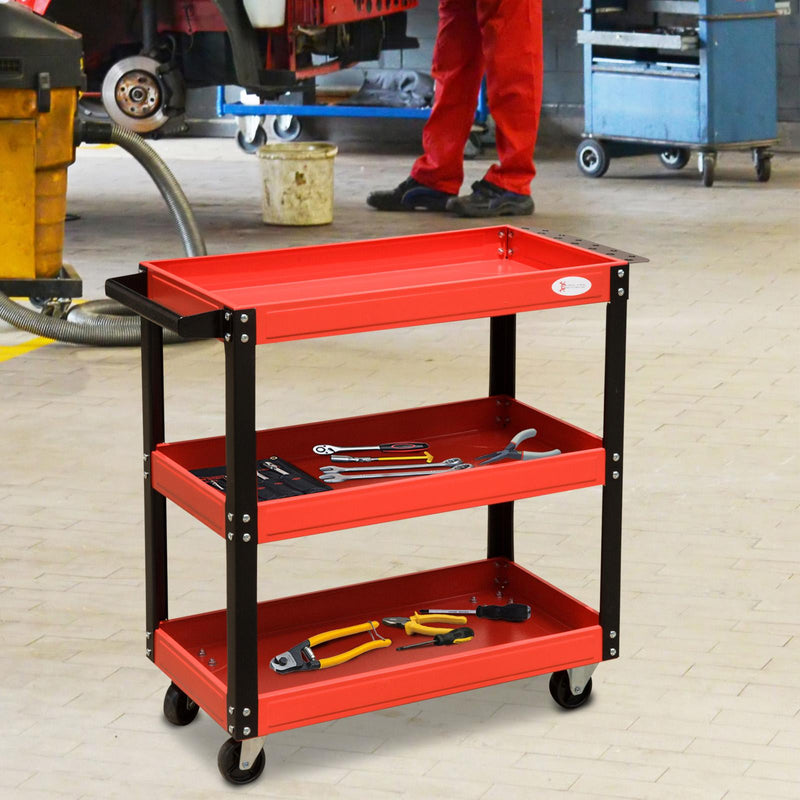 Carrello Porta Attrezzi da Officina 3 Ripiani Rosso 70x35x75.5 cm 