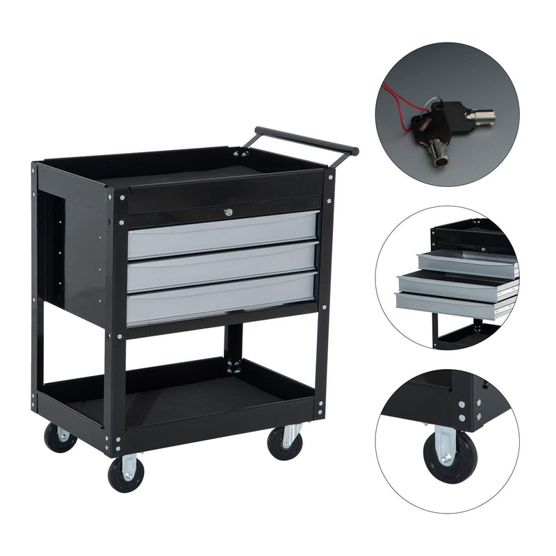 Carrello Porta Attrezzi da Officina Professionale Cassettiera in Lamiera Nero 68x46x88 cm 