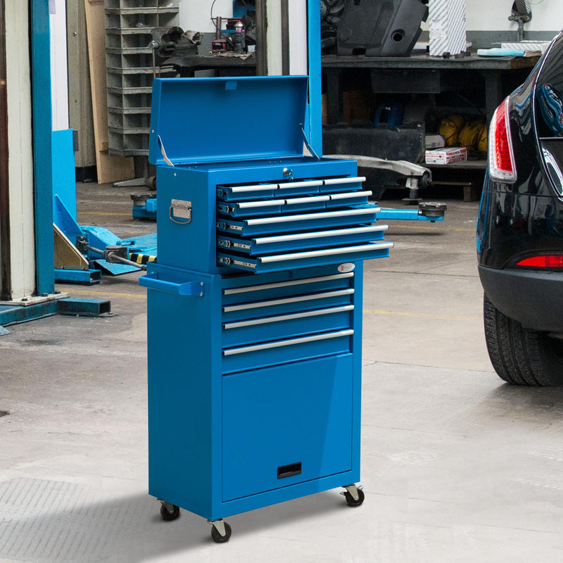 Carrello Porta Attrezzi da Officina con Cassetta Rimovibile Blu 61.6x33x118 cm 