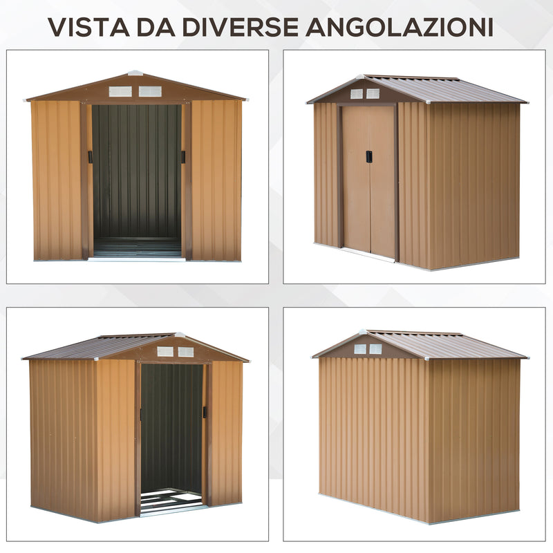 Casetta Box da Giardino in Lamiera di Acciaio Porta Utensili 213x127x185 cm 