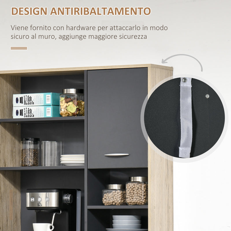 Mobile da Cucina Credenza 4 Ripiani in Legno Rovere e Nero 90x39x169 cm 
