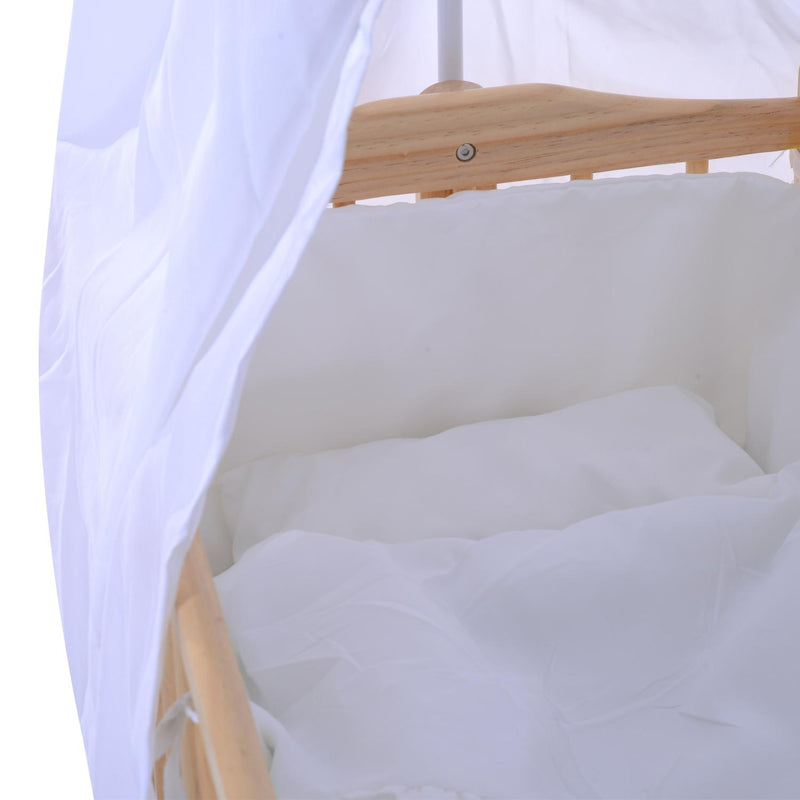 Culla Lettino a Dondolo per Neonati in Legno Naturale con Zanzariera e Biancheria da Letto 
