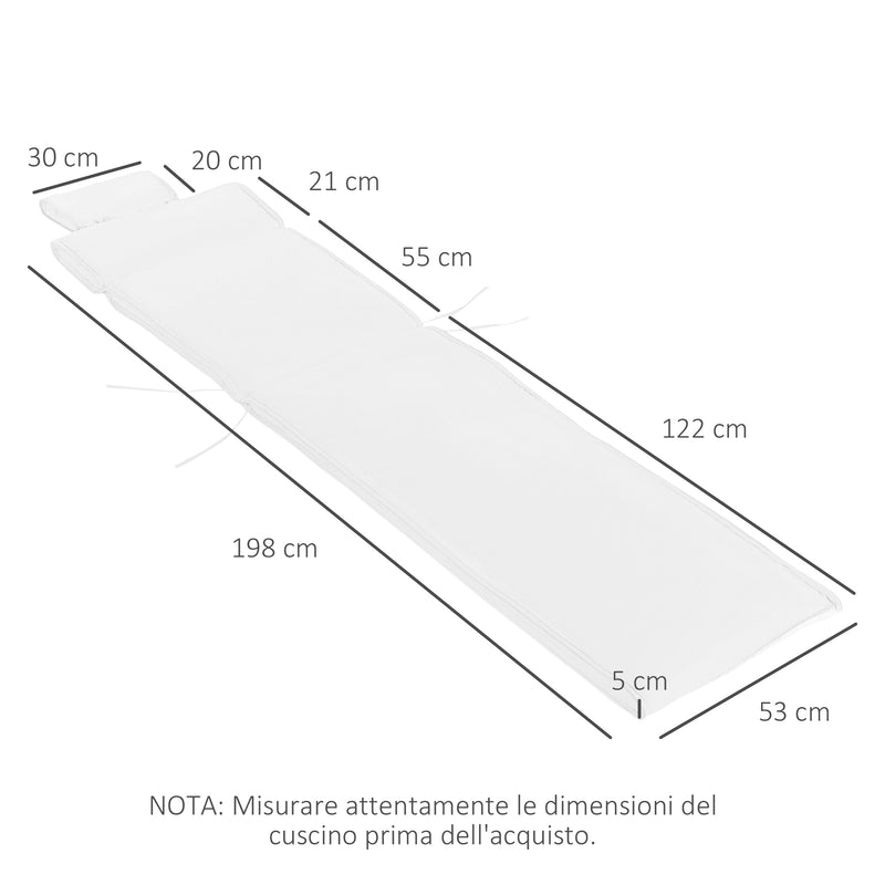 Cuscino per Sdraio Lettino Prendisole da Giardino Bianco Crema 198x53x5 cm 