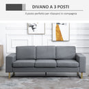 Divano 3 Posti con Cuscini in Tessuto di Lino Grigio scuro 200x82x78 cm 