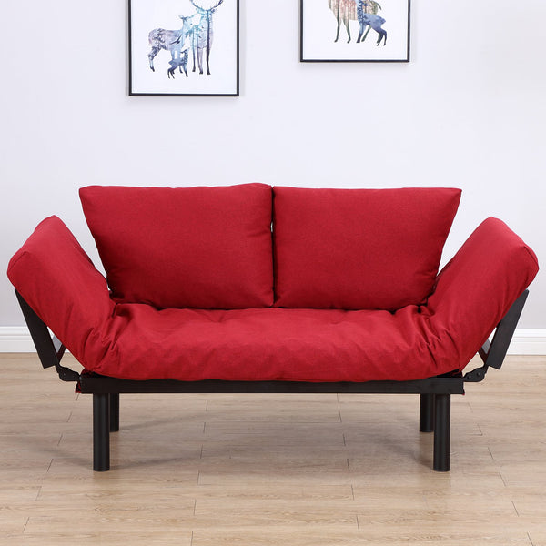 sconto Schlafsofa 2 Sitze in rotem Leinenstoff 166x70x80 cm