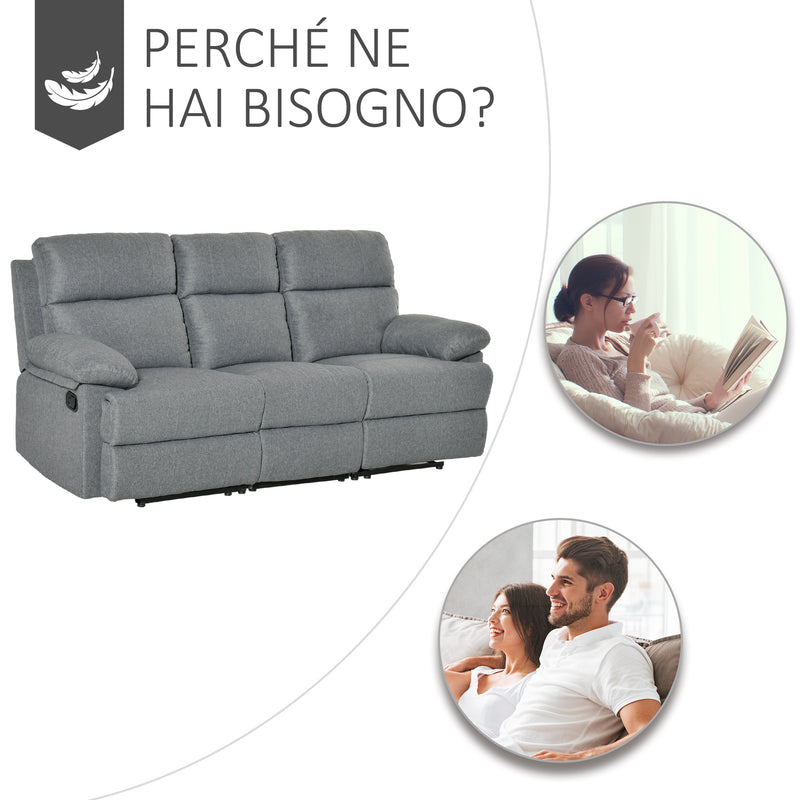 Divano 3 Posti con Schienale e Poggiapiedi Laterali Reclinabili Grigio Antracite 185x95x97 cm 