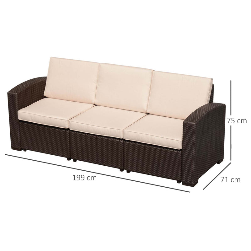 Divano da Esterno a 3 Posti in Rattan Sintetico con Cuscini Marrone 199x71x75 cm 