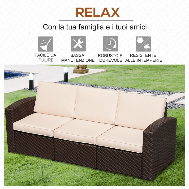 Divano da Esterno a 3 Posti in Rattan Sintetico con Cuscini Marrone 199x71x75 cm 