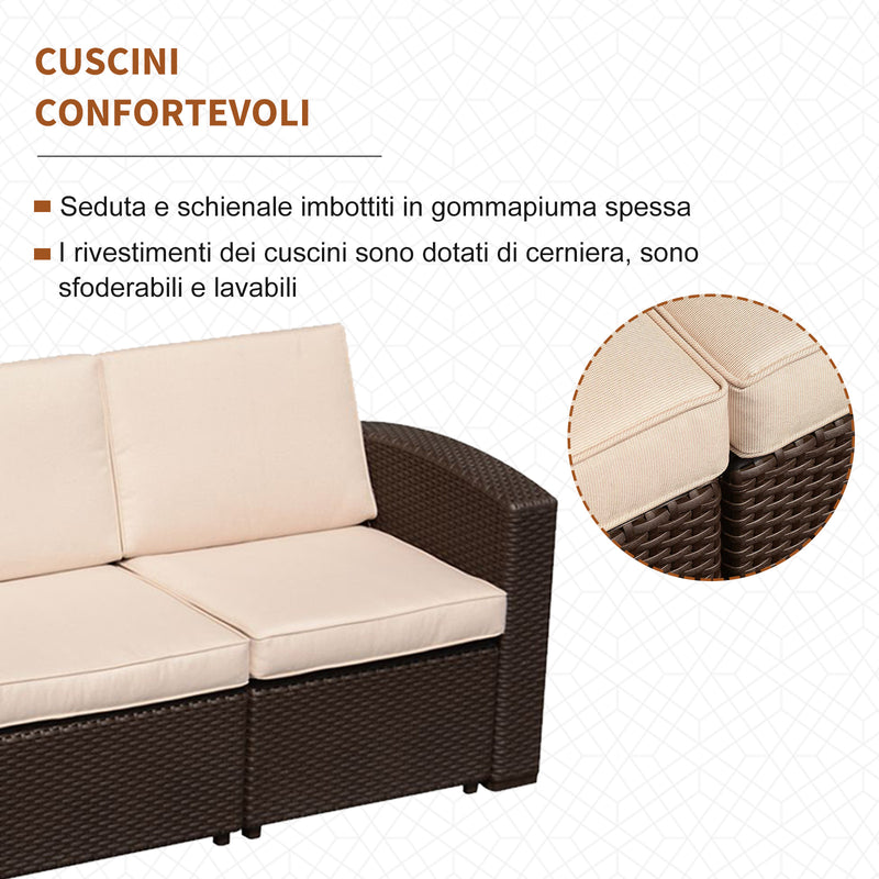 Divano da Esterno a 3 Posti in Rattan Sintetico con Cuscini Marrone 199x71x75 cm 