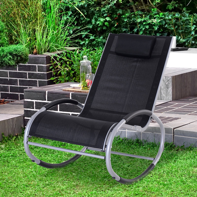 Sedia a Dondolo da Giardino Impermeabile in Alluminio Nero 120x61x88 cm 