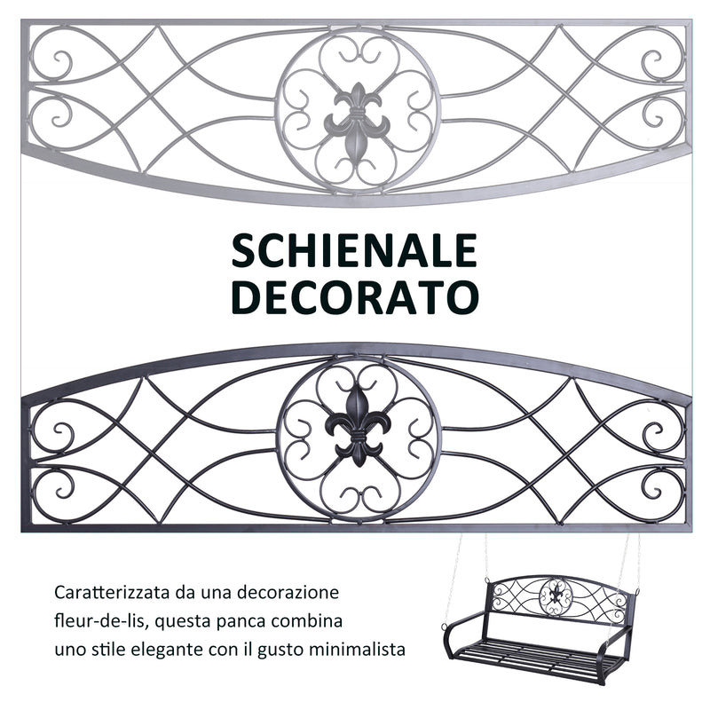 Dondolo da Giardino 3 Posti in Ferro Battuto Nero 