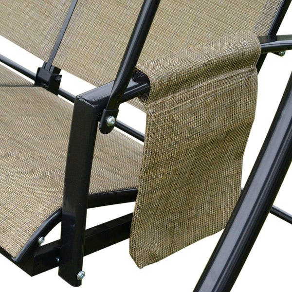 acquista 3-Sitzer-Gartenschaukel aus Stahl mit braunem und schwarzem Sonnendach