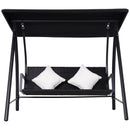 Dondolo da Giardino 3 Posti in Ferro e Rattan Sintetico con Cuscini e Tettuccio Parasole Nero 