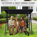 Dondolo da Giardino 3 Posti in Ferro e Rattan Sintetico con Cuscini e Tettuccio Parasole Nero 