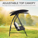 Dondolo da Giardino 3 Posti in Ferro e Rattan Sintetico con Cuscini e Tettuccio Parasole Nero 