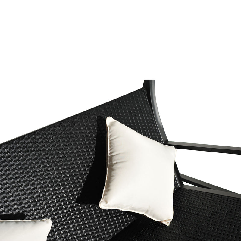Dondolo da Giardino 3 Posti in Ferro e Rattan Sintetico con Cuscini e Tettuccio Parasole Nero 