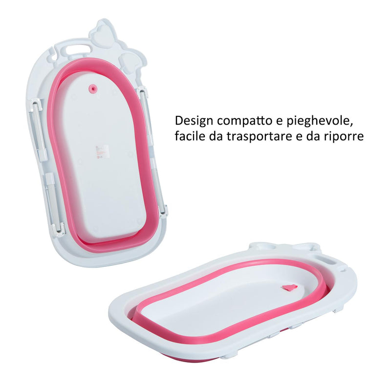 Vaschetta Bagnetto Neonati Pieghevole Bianco e Rosa 89x53.5x38 cm 