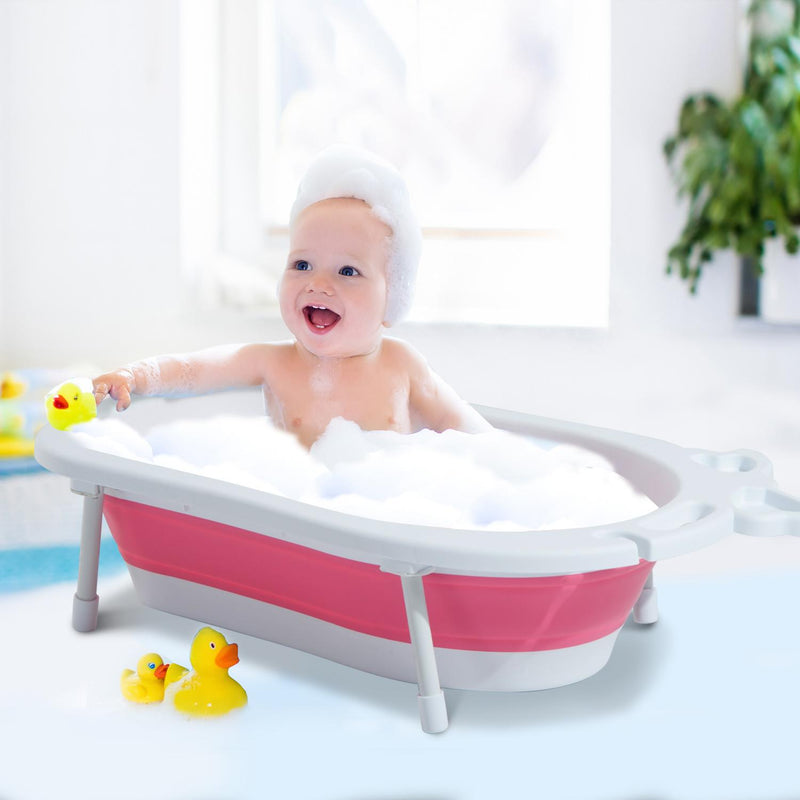 Vaschetta Bagnetto Neonati Pieghevole Bianco e Rosa 89x53.5x38 cm 