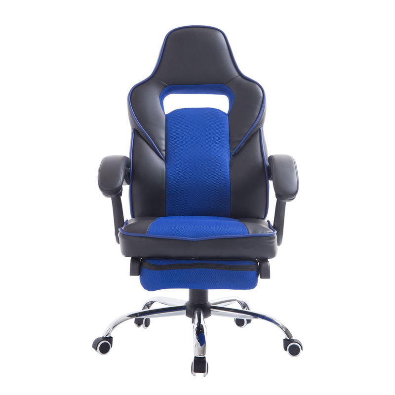 Sedia da Gaming Ergonomica in Similpelle Reclinabile con Supporto Gambe Nera e Blu 