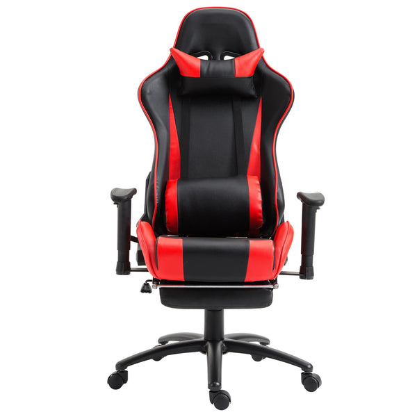 Ergonomischer, verstellbarer Gaming-Stuhl aus Kunstleder mit schwarzer und roter Beinstütze prezzo