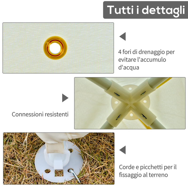 Gazebo da Giardino 3x3x2.35 m in Acciaio con Zanzariere Beige 