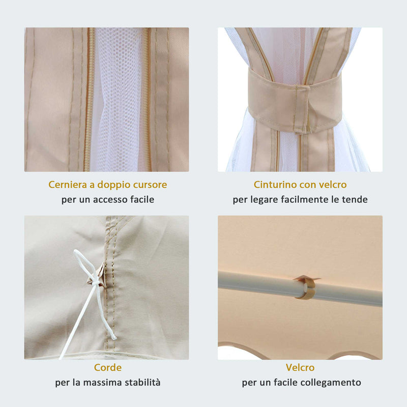 Gazebo da Giardino 3.65x3.65m in Ferro Beige 