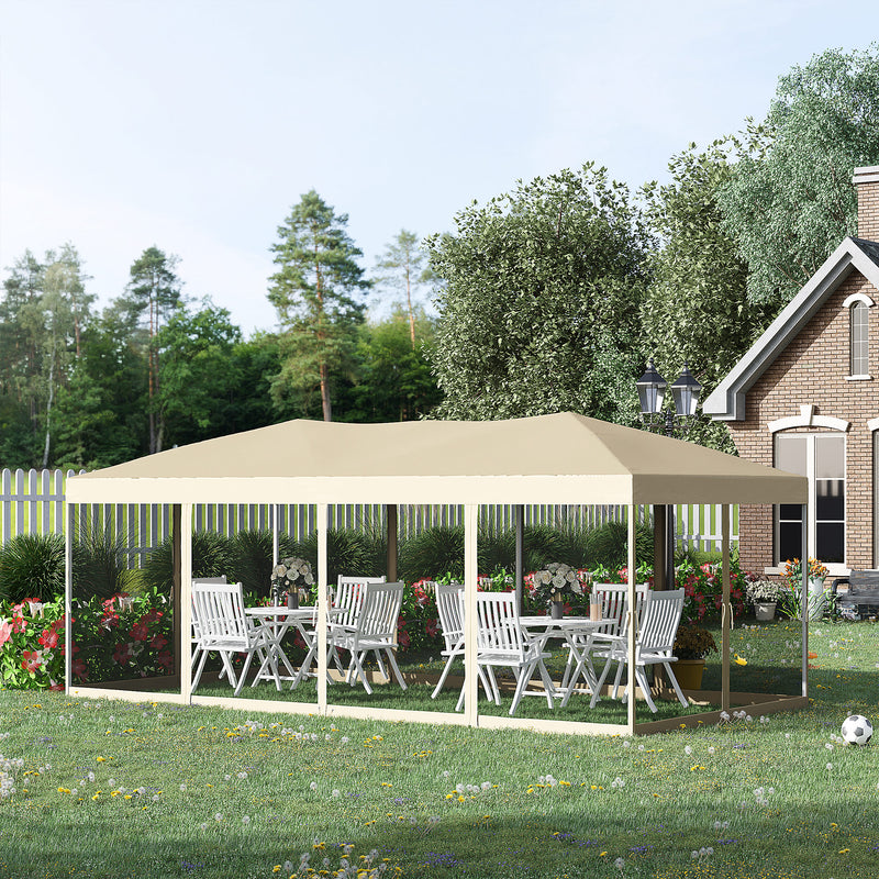 Gazebo da Giardino 3x6m in Acciaio Pieghevole con Zanzariere Beige 