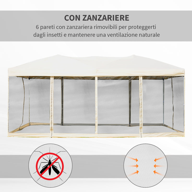 Gazebo da Giardino 3x6m in Acciaio Pieghevole con Zanzariere Beige 