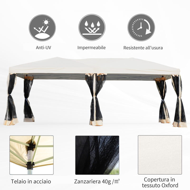 Gazebo da Giardino 3x6m in Acciaio Pieghevole con Zanzariere Beige 