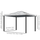Gazebo da Giardino 3x3.6x2.65m in Alluminio e Policarbonato Tendone Lusso 