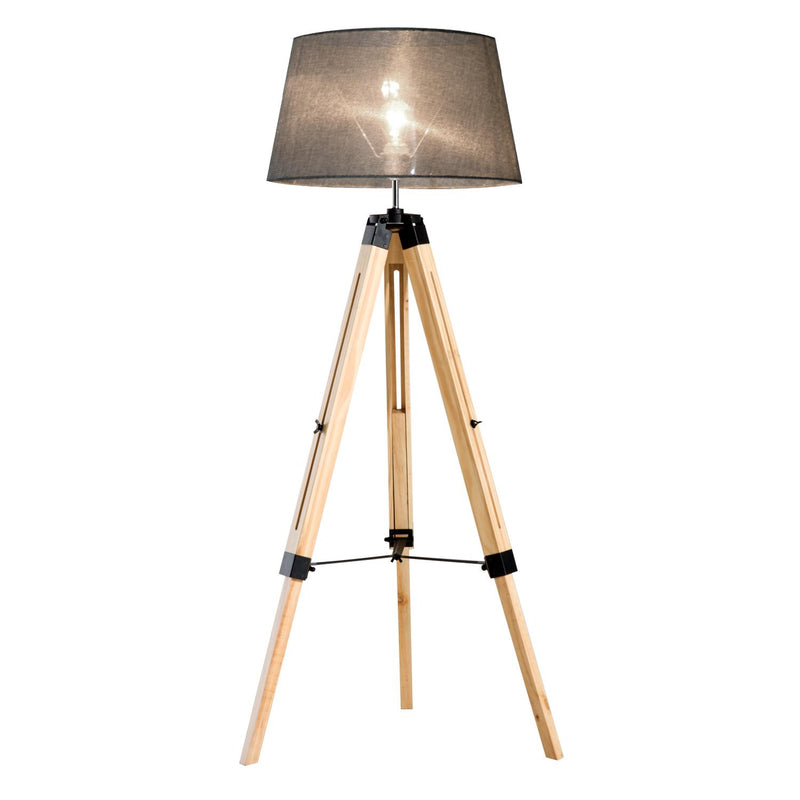 Lampada da Terra Design con Treppiede in Legno Altezza Regolabile Grigio 