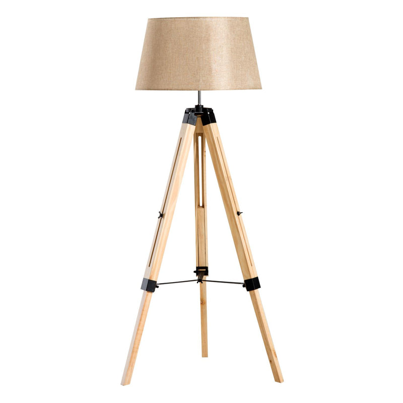 Lampada da Terra Design con Treppiede in Legno Altezza Regolabile Beige 