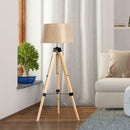 Lampada da Terra Design con Treppiede in Legno Altezza Regolabile Beige 