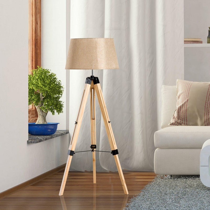 Lampada da Terra Design con Treppiede in Legno Altezza Regolabile Beige 