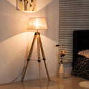 Lampada da Terra Design con Treppiede in Legno Altezza Regolabile Beige 