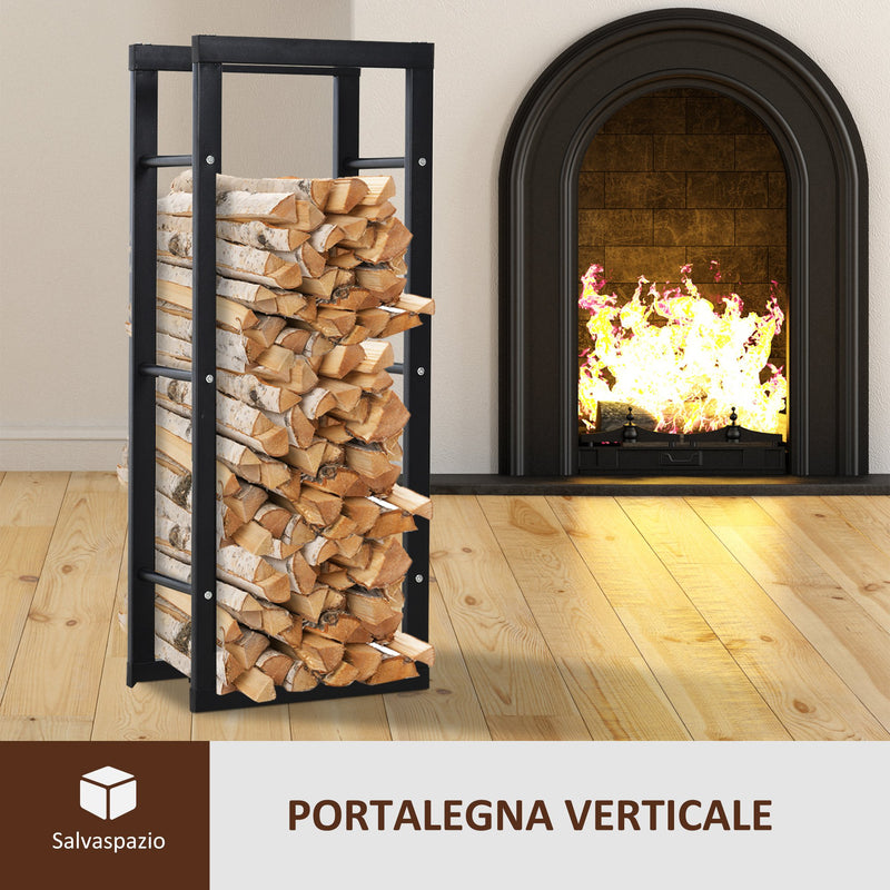 Portalegna Legnaia in Ferro 40x25x100 cm da Interno Max 100Kg  Nero