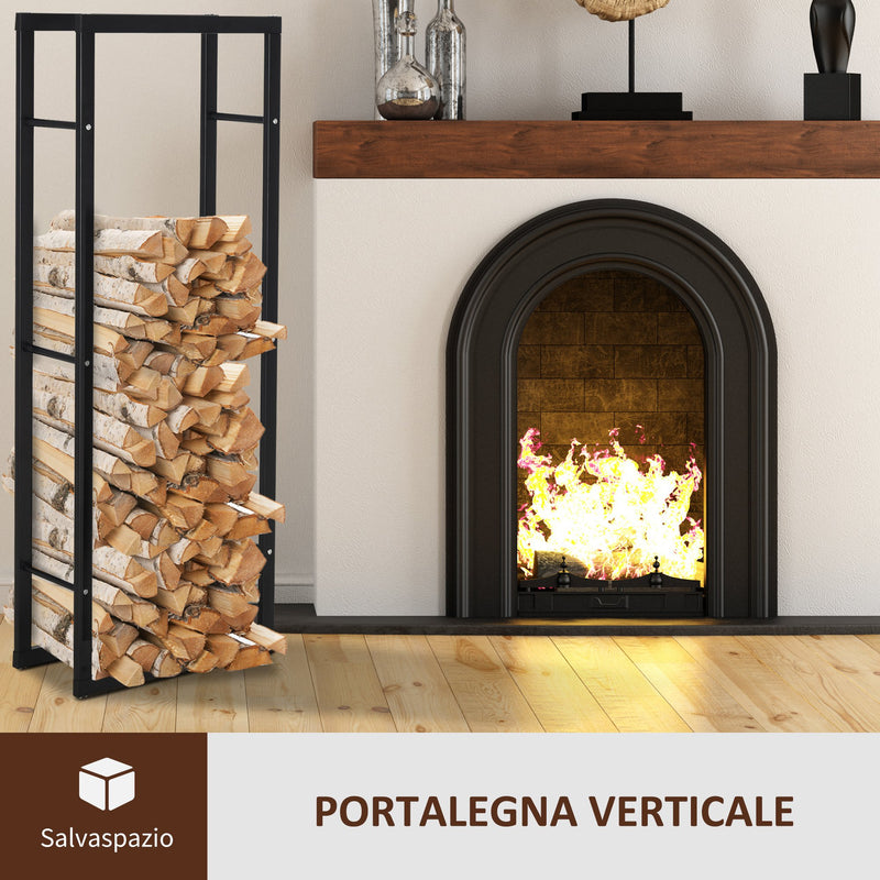 Portalegna Legnaia Verticale in Ferro 40x25x150 cm da Interno Max 100Kg  Nero