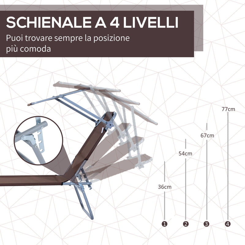 Lettino Prendisole in Ferro Pieghevole Reclinabile con Tettuccio Parasole Oxford Marrone 