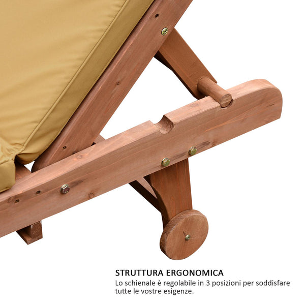 Sonnenliege aus Holz mit Tablett und hellbrauner Matratze sconto