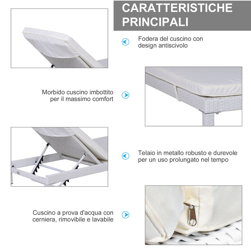 Set 2 Lettini Prendisole in Acciaio con Cuscino Bianco 