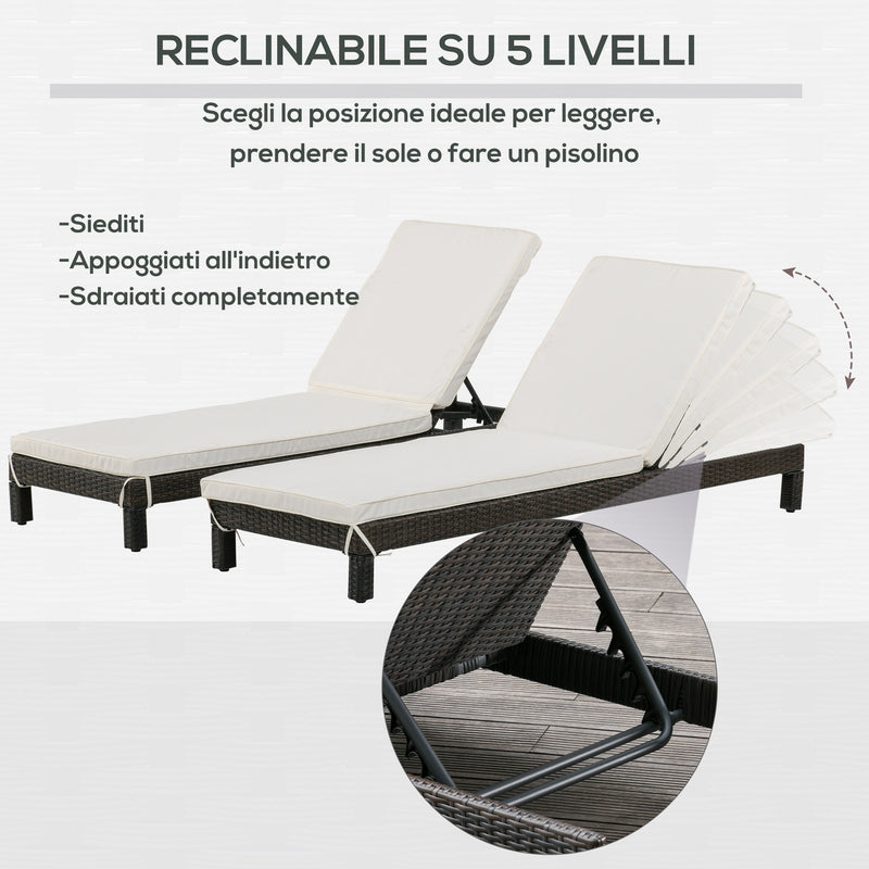 Set 2 Lettini Prendisole in Acciaio Marrone con Cuscino Crema 