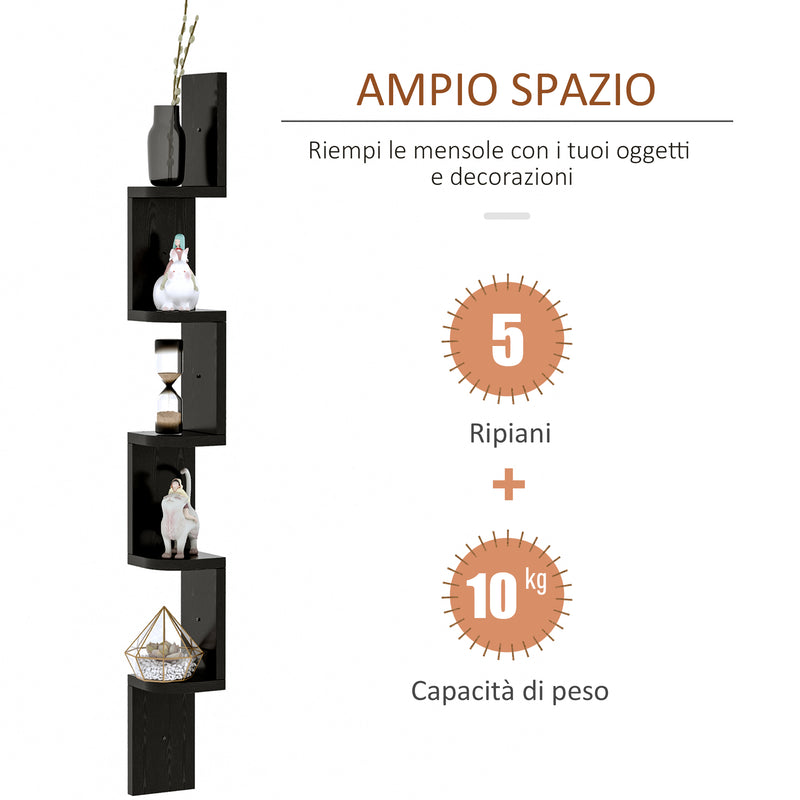 Libreria da Parete con Mensole in Legno MDF Nero 12x12x120 cm 