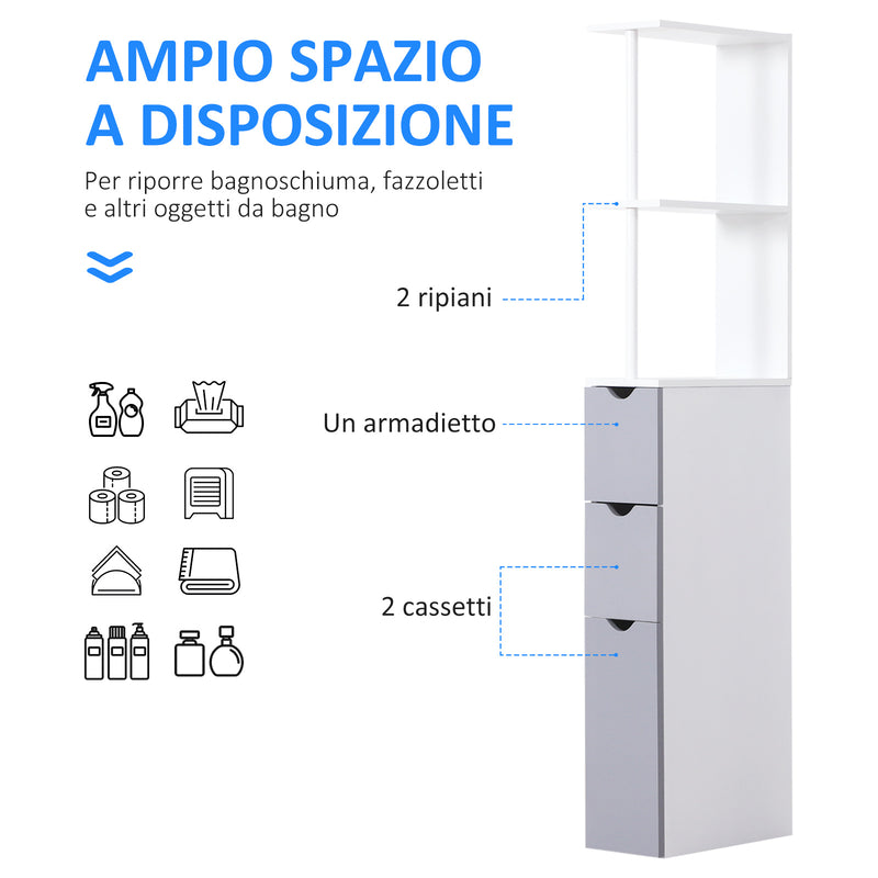 Mobiletto a Colonna da Bagno Salvaspazio in Legno Bianco 15x33x136 cm 