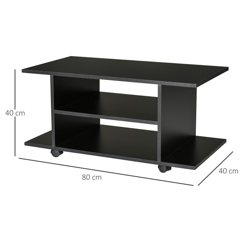 Mobile TV in Legno con Ruote Nero 40x40x80 cm 